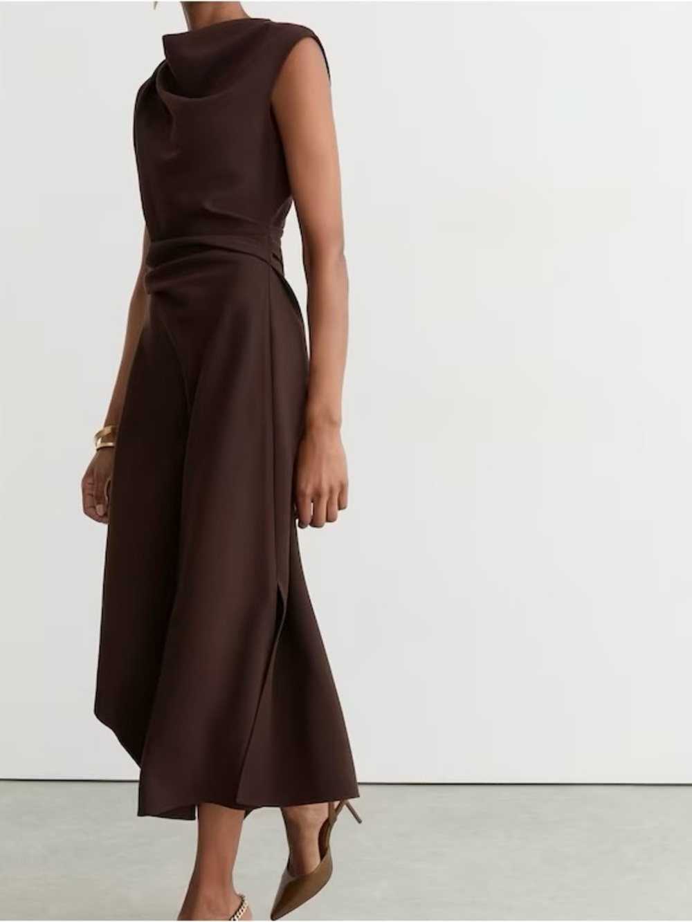 NWT Reiss Camilla Gathered-Detail Draped Midi Dress in Grape Burgundy - Picture 3 of 9